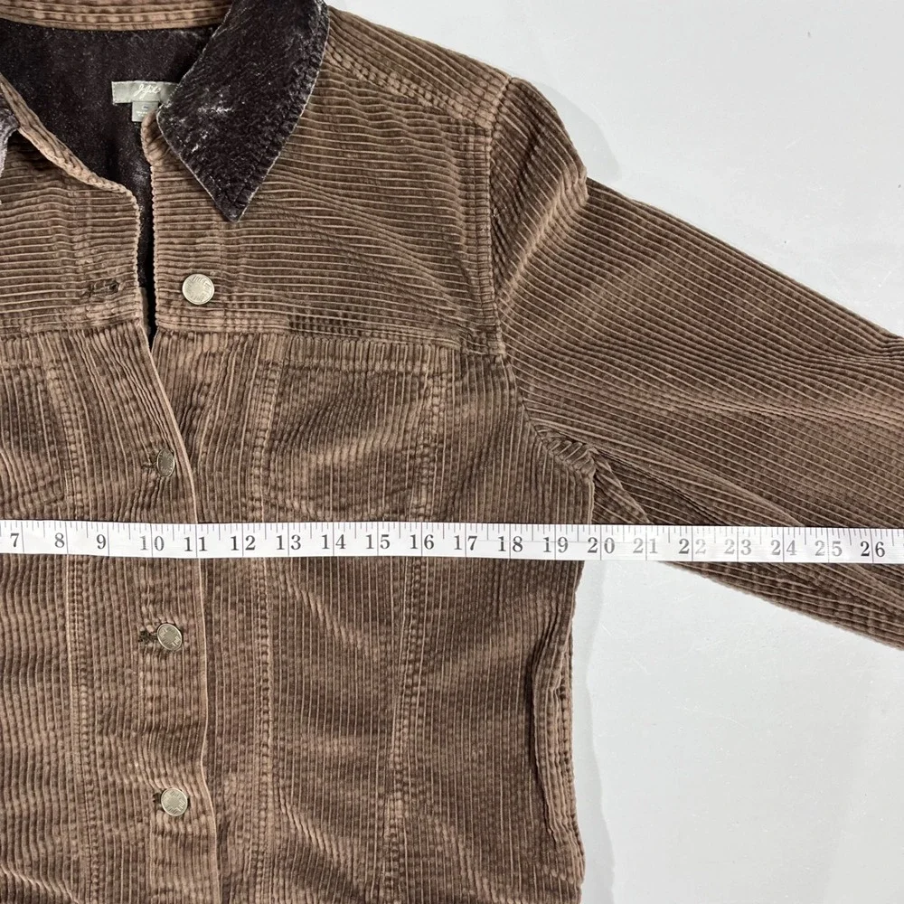 J. Jill Brown Corduroy Chore Trucker Jacket Velvet Collar Womens Medium 90s Farm